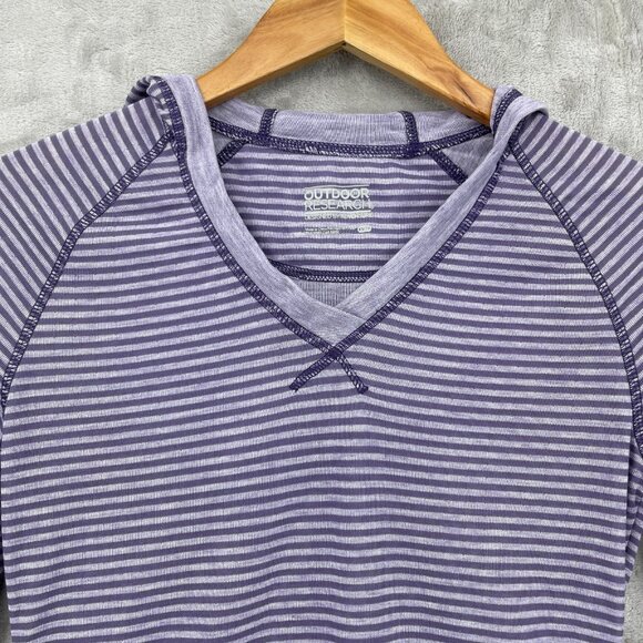 Outdoor Research Umbra Hoody Top Purple Stripe Wicking Thumb Holes - Picture 2 of 13